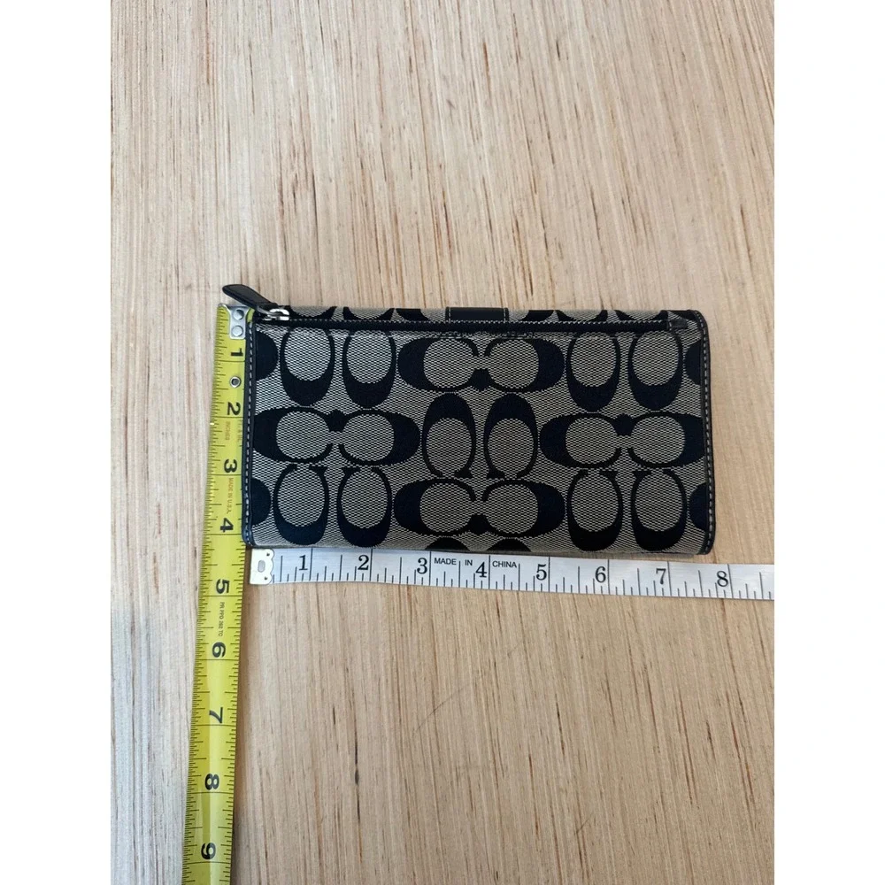 Coach Signature Jacquard Slim Envelope Wallet Black Grey Leather Trim Long 41